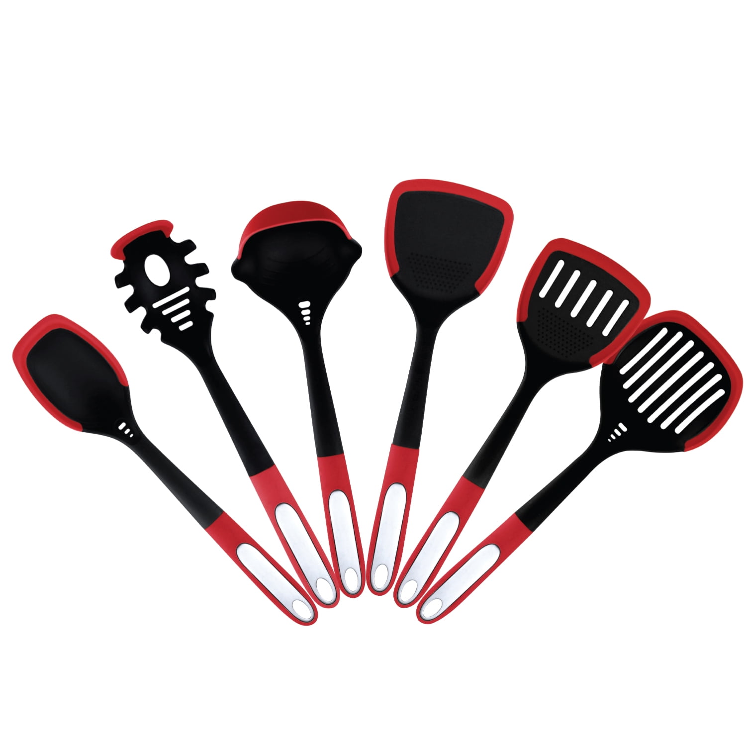 JS Gourmet 6 Pcs Kitchen Utensils Set, Heat Resistant, Unique Design Nylon Cooking Spoons Set Nonstick Cookware (Red)