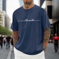thumbnail image 2 of Rggeeun Men'S T-Shirts Solid Color Letter Print Short Sleeve Crew Neck Loose Fit Soft Breathable for Summer Outdoor Activities Simple Tee,Navy,Xl, 2 of 5