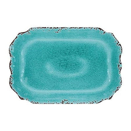 Supreme Housewares, Gourmet Art Melamine Rectangle Tray, 20 Inch, Crackle, Turquoise