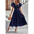 thumbnail image 3 of Women's Summer Short Puff Sleeve Smocked Dress Square Neck Long Dresses, 3 of 5