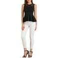thumbnail image 2 of MODA NOVA Juniors Lace-Paneled Semi Sheer Crew Neck Sleeveless Peplum Blouse, 2 of 6