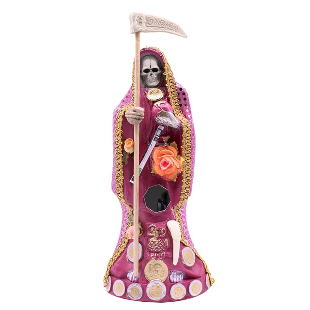 Santa Muerte Rosa Amor Armonía Vestida 24cm + Biblia
