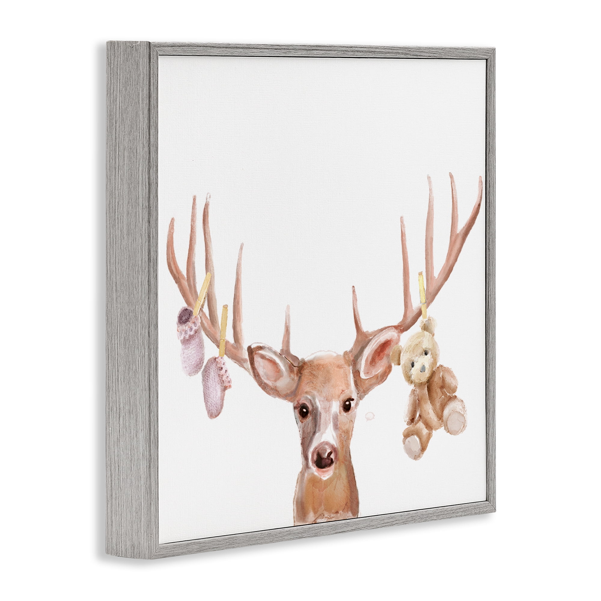 Stupell Industries Baby Girl Deer Antlers Gray Framed Giclee Art, design by Ali Lynne