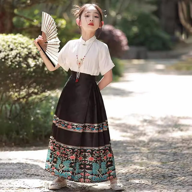 Jupe Visage de Cheval pour Filles Style Traditionnel Chinois Robe Hanfu Été Style Tang Jupe FJH