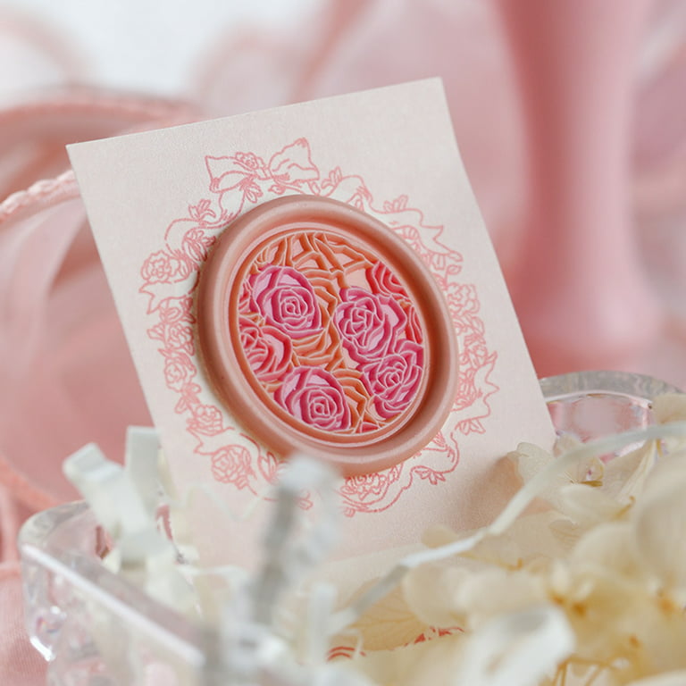 Rose Stem Custom Wax Seal Stamp with Blush Pink Wood Handle-Multiple Font  Choices with Preview #3388B