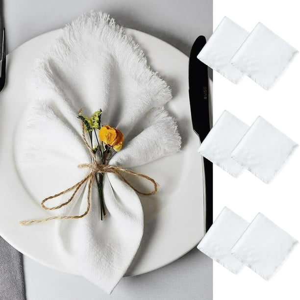 Juego de 6 servilletas de tela para mesa, servilletas de tela con flecos, servilletas de gasa de algodón lavables y reutilizables de 45 cm para bodas, hoteles, restaurantes, eventos y fiestas (blanco