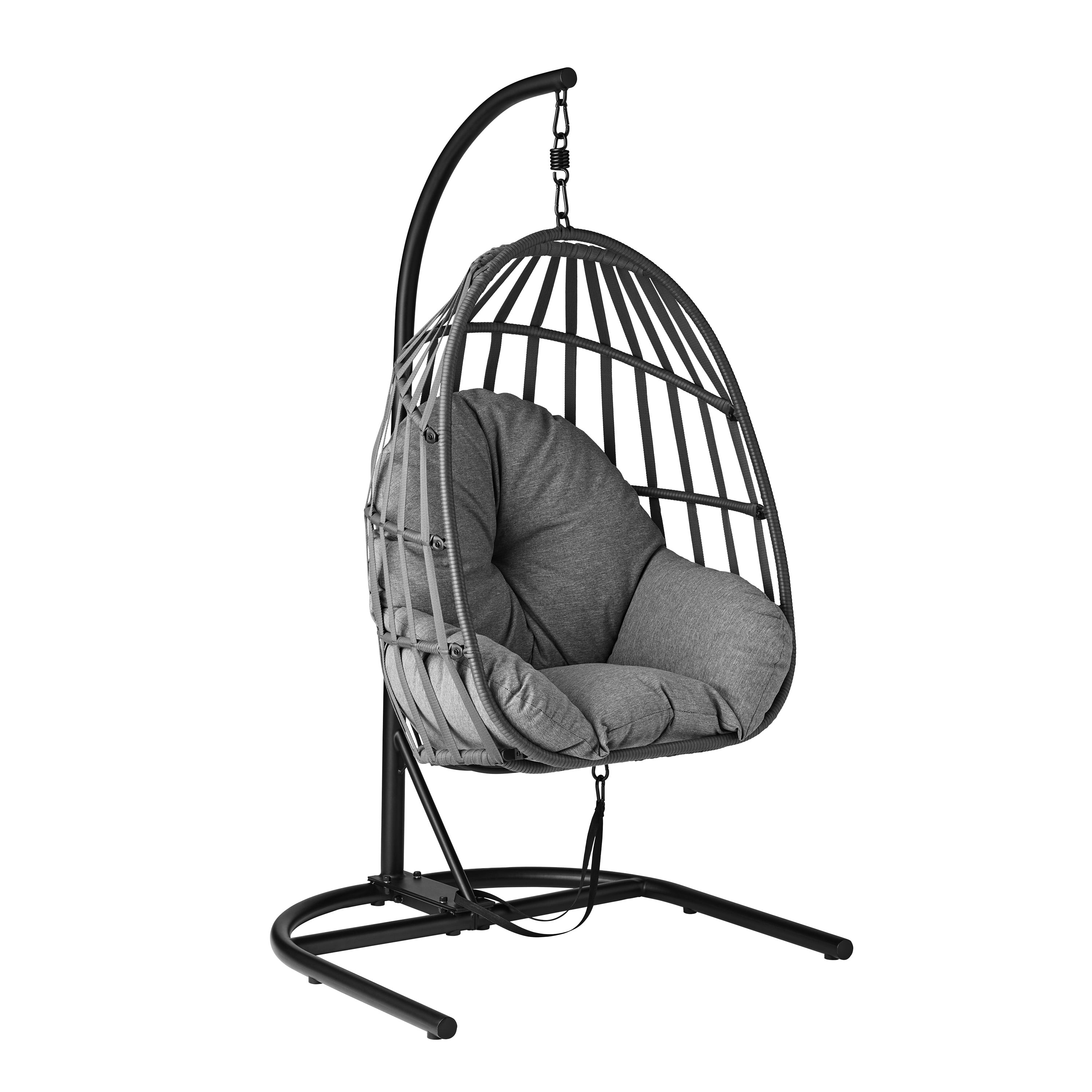 Soepel genoeg Sport Mainstays Wicker Outdoor Patio Hanging Egg Chair with Olefin Cushion and  Metal Stand, Gray - Walmart.com