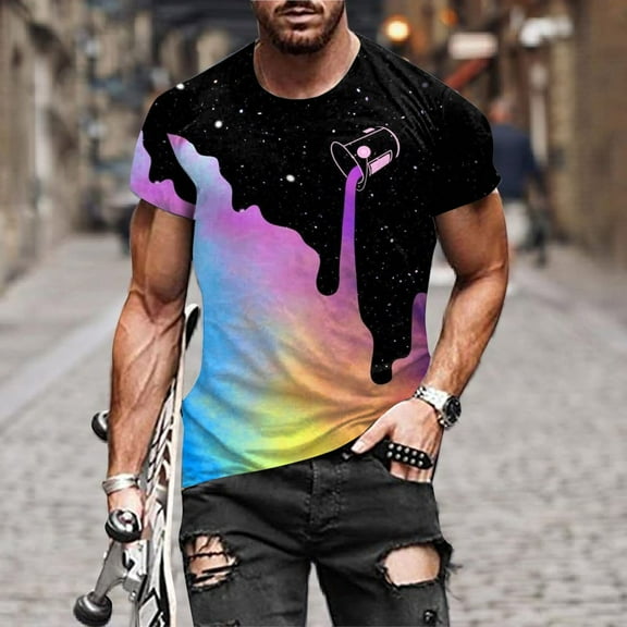 Azrian Shirt for Men's Fashion Summer Neckline T-shirt 3D Printing Pattern Short Sleeve