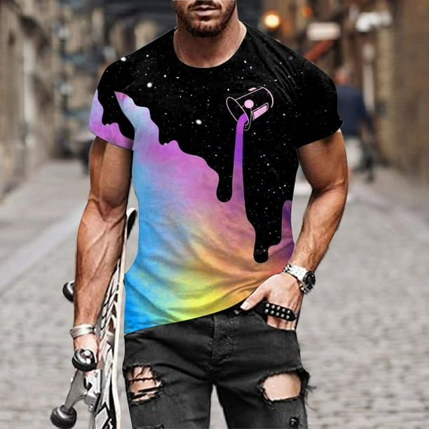 sennep Signal hydrogen Milk Print T-Shirts for Men, Novelty Rainbow Colorful Big and Tall Fashion Hip  Hop Summer Short Sleeve Casual Blouse - Walmart.com