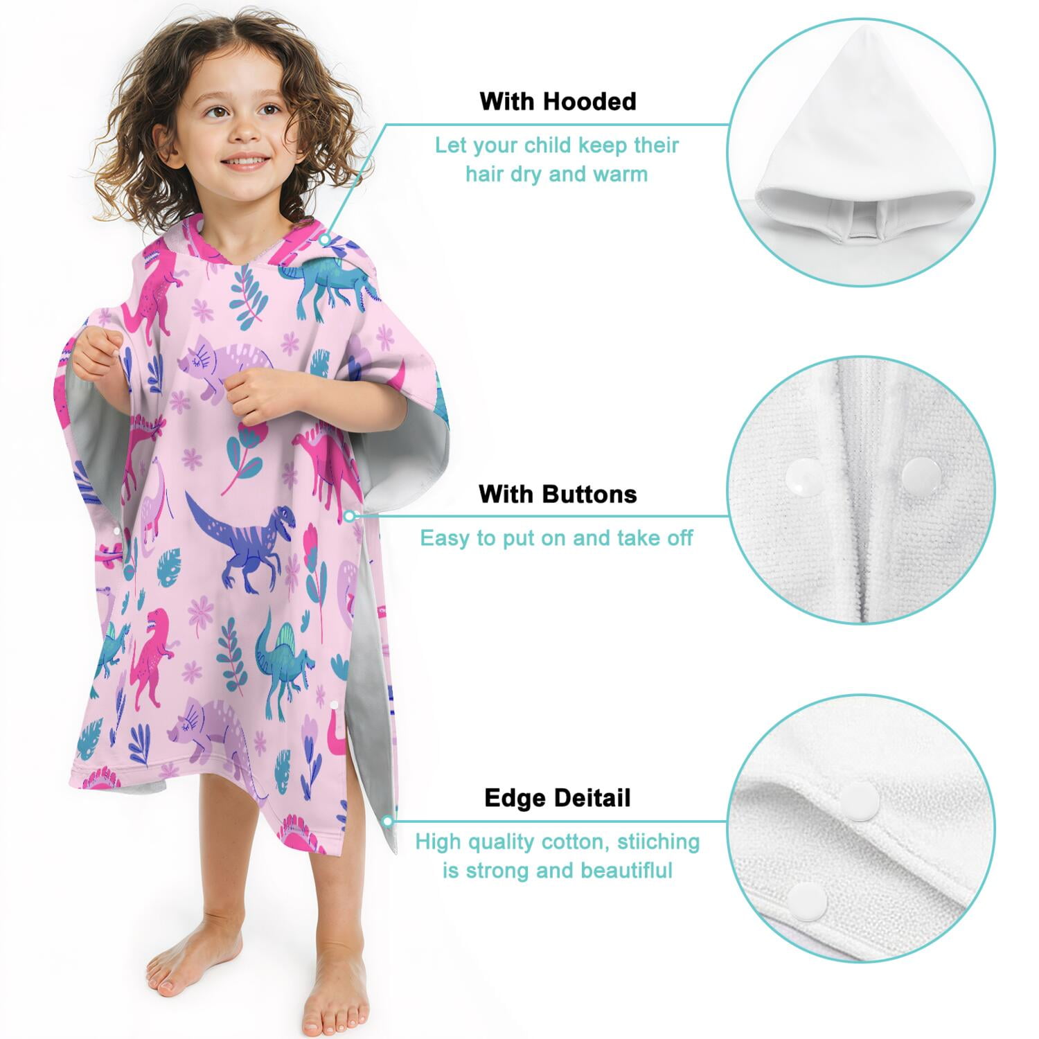 Hooded Kids Beach Towels - Toddler Bath Towel Girls Boys Swimming Cover-ups for Ages 2 to 6 Kids Pool Towels Quick Dry Lightweight Soft Microfiber Poncho Towel 28x28 (Dinosaur Pattern)