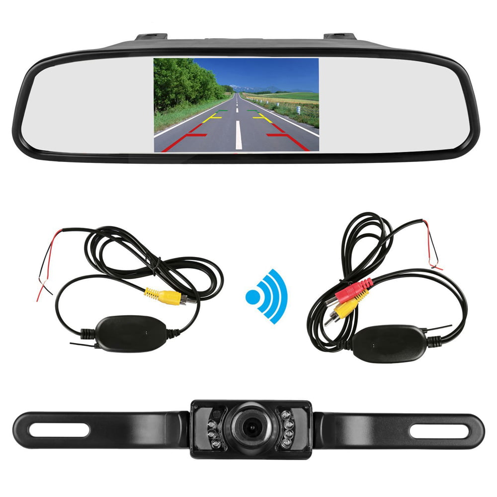 4.3" Mirror Monitor Glass Lens CCD Parking 4 LED Rear View Camera Car Monitor HD 