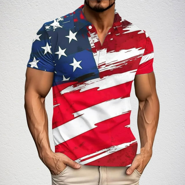 Blusa y camisa de manga corta con cuello vuelto para hombre, informal, de moda, de negocios, de manga corta, estampada, deportiva, con solapa, de poliéster.