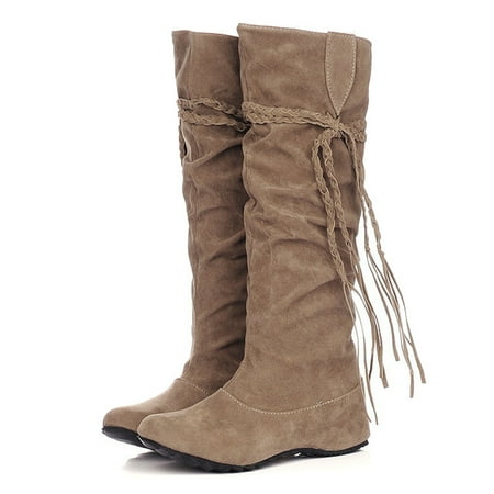 

Tassel PU Leather Suede Womens Shoes Over The Knee High Boots Internal Height Increase New