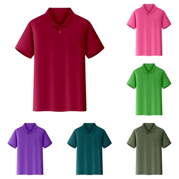 GobdXE Solid Two Button Placket Short Sleeve Polo Shirt with Left Chest Pocket Unisex Kids Back to School Uniform Basic Casual Tops for Boys Girls 4-5 Years,