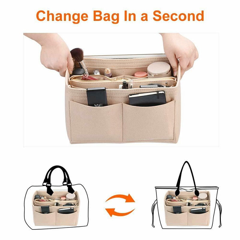 Felt Purse Insert Organizer Portable Cosmetic Bag Fit For Handbag Tote  Various Bag-size,color:s,b