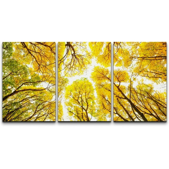 wall26 Canvas Print Wall Art Set Ground View of Yellow & Green Autumn Trees Nature Wilderness Photography Realism Chic Scenic Relax/Calm Multicolor for Living Room, Bedroom, Office - 16"x24&
