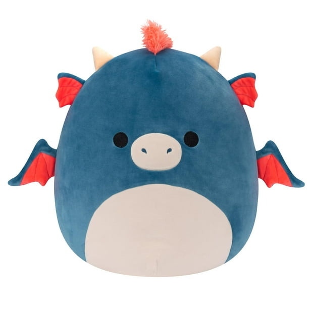 Squishmallows Original Carin Dragón Azul de 14 pulgadas con melena naranja - Peluche grande ultrasuave oficial de Jazwares