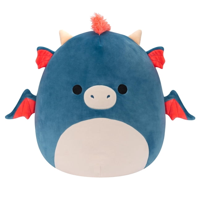 Squishmallows Original Carin Dragón Azul de 14 pulgadas con melena naranja - Peluche grande ultrasuave oficial de Jazwares