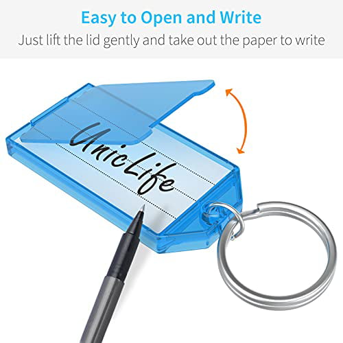 Uniclife 20 Pack Tough Plastic Key Tags with Split Ring Label Window White 