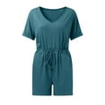 thumbnail image 6 of Lisingtool Womens Overalls Rompers for Women V Neck Summer Casual Loose Short Sleeve Jumpsuits Elastic Waist Summer Outfits with Pockets Jumpsuits for Women Dressy Blue, 6 of 7