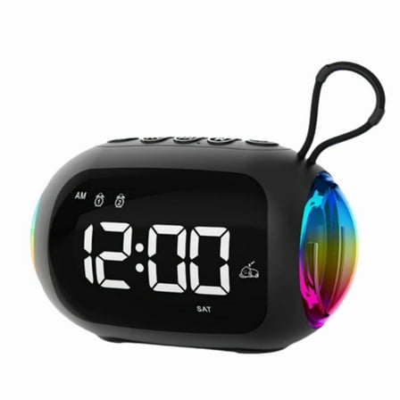 Portable Alarm Clock FM Radio Bluetooth Speakers Colorful Light Subwoofer with Dimming Display Dual Alarm Music Player,D,1 * Alarm Clock FM Radio 1 * USB Cable 1 * Instructions in Chinese and English