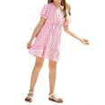 thumbnail image 2 of Langwyqu Plaid Print Girls V-Neck Short Sleeve Ruffle Dress For 5-14 Years, 2 of 5