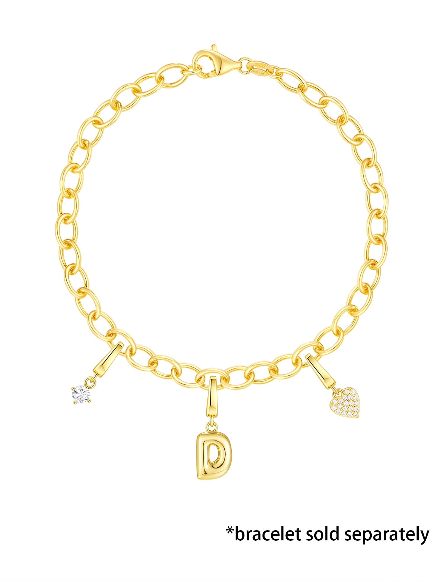 Brilliance Fine Jewelry Simulated Diamond Initial D Charm Set in 14KT Gold Plated Sterling Silver