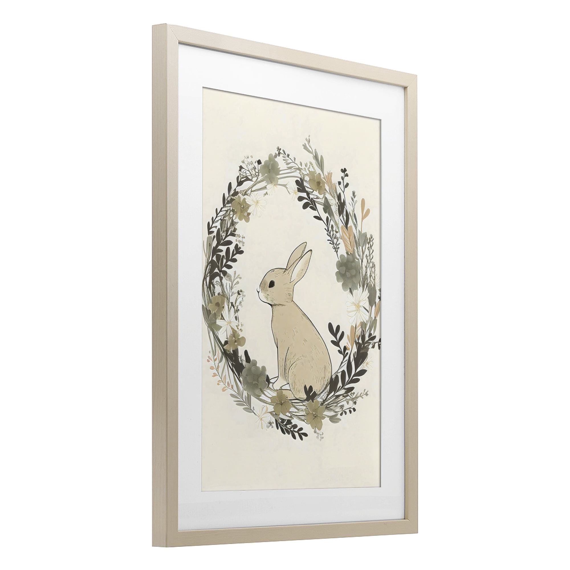 Stupell Industries Pastoral Bunny Wreath Birch Framed Print Under Glass, design by Creative Studio