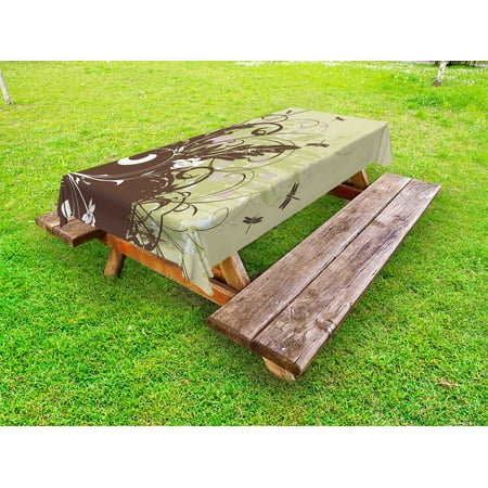 

Dragonfly Outdoor Tablecloth Retro Style Flower with Grunge Effects in Vivid Tones Artsy Garden Image Decorative Washable Fabric Picnic Table Cloth 58 X 84 Inches Khaki Brown Lilac by Ambesonne