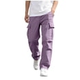 thumbnail image 2 of ATOGUTA Cargo Sweatpants for Boys Wide Leg School Uniform Pants Kids Elastic Waist Flowy Summer Beach Lounge Trousers with Pockets Size 7-16, Purple, 2 of 7