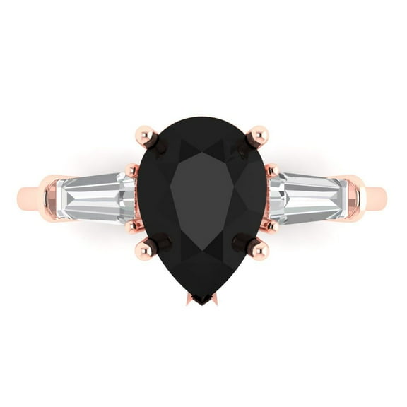 Clara Pucci 14K Rose Gold 2.5ct Onyx Three-Stone Ring for Women
