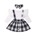 thumbnail image 1 of Douhoow 0-5Y Toddler Baby Girls Clothes Outfit Long Sleeve Ruffled Lace Top Plaid Suspender Skirt, 1 of 9