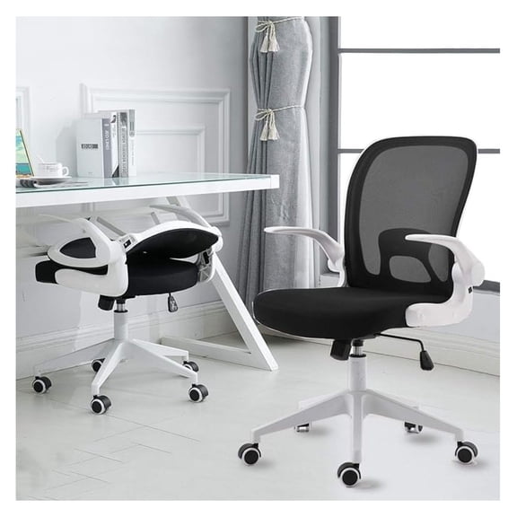 Foldable Office Chair - Home Office Desk Chairs with Wheels and -Up Arms - Ergonomic Backrest Mesh Computer Chair Adjustable Swivel Rolling Home Executive (White)