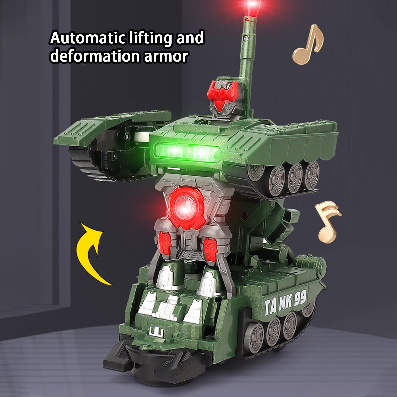 Fufafayo Universal Deformation Tank CarToy, Transforming Robot Vehicle with Light and Sound, Simulation Model Glow in The Dark, Tracked Wheels Motorized Action Figure for BoysKidsGift