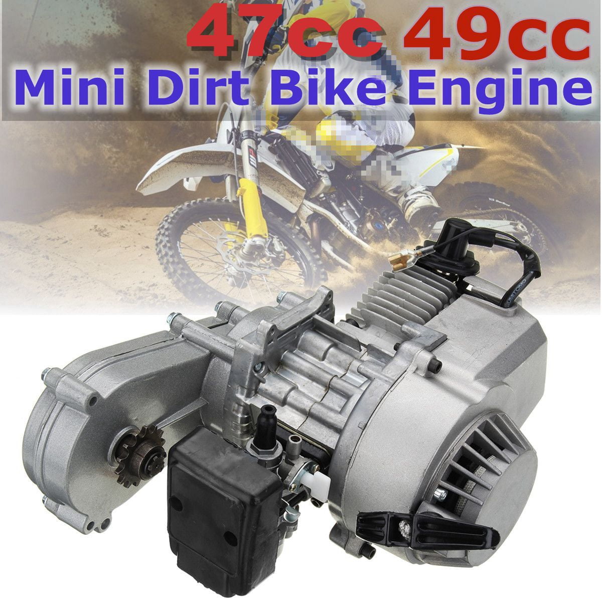 Full Kit New 2 Stroke 49cc Mini Dirt Bike Complete Engine Metal Pull Start. 