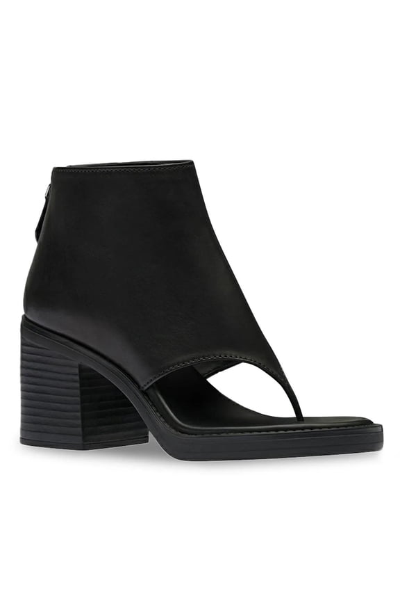 Women Open Split Toe Platform Sandal Boots Zip up Stacked Block Mid Heels Fashion Outdoor Party Booties Size 9.5 Black