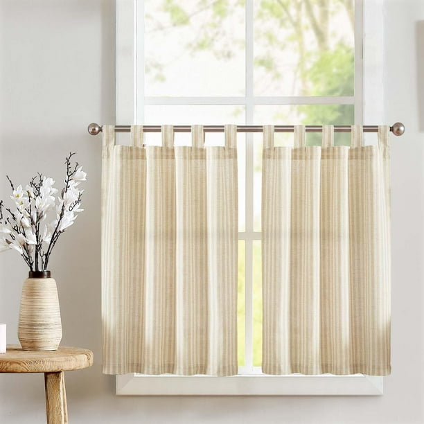 Cortinas de cocina jinchan con ojales de lino a rayas de 90 cm, 2 paneles