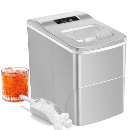 KISSAIR Ice Makers Countertop, 26lbs/24hrs Portable Bullet Cubed Ice Machine, 9 pcs/6-8mins, S/L 2 Size, for Home/Bar/Office(Grey)