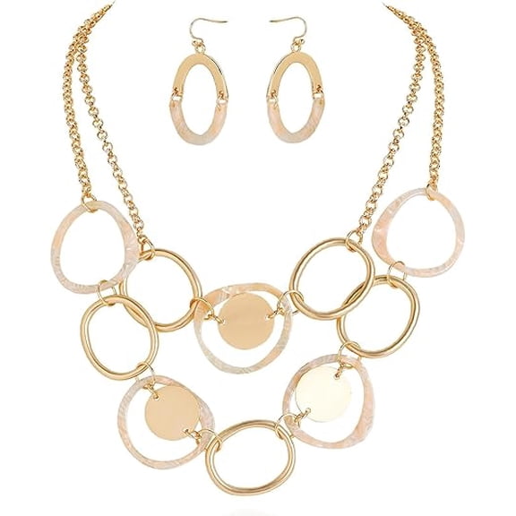 Coiris Statement Necklace Earring Jewelry Sets for Women Layered Boho Gold Loop Chain Chunky Circle African Jewelry Sets for Women Gift