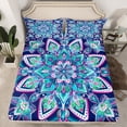 thumbnail image 2 of Manfei Retro Boho Flower Queen Sheet Sets,bohemian Exotic Style Flat Sheet,Blue Purple Queen Fitted Sheet For Men Women,Luxury Bedroom Decor,4-Piece, 2 of 7
