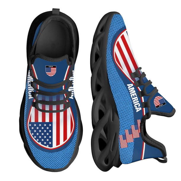 Zapatillas deportivas para correr con diseño de bandera de EE. UU., resistentes al desgaste, con plataforma, deportivas, ligeras, para caminar