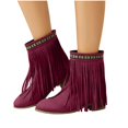 thumbnail image 5 of Up to 35%! Women's Slip On Ankle Boots Women's Fashionable Casual Versatile Cool Winter Tassel Sleeve Boots Short Boots Thick Heel Ankle Boots Red 36, 5 of 6