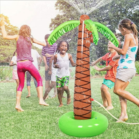 SPRING PARK Inflatable Palm Tree Backyard Sprinkler Toy for Kid, Spray Water Pool Toy Inflatable Water Park Outdoor Hawaiian Party Coconut Tree for Lawn Splash Sprinkler