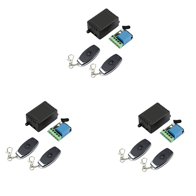 3X Receptor de Interruptor Inalámbrico RF de 433 Mhz CC 12V Módulo Receptor de Relé único con 2 Piezas Control Remoto Inalámbrico Universal