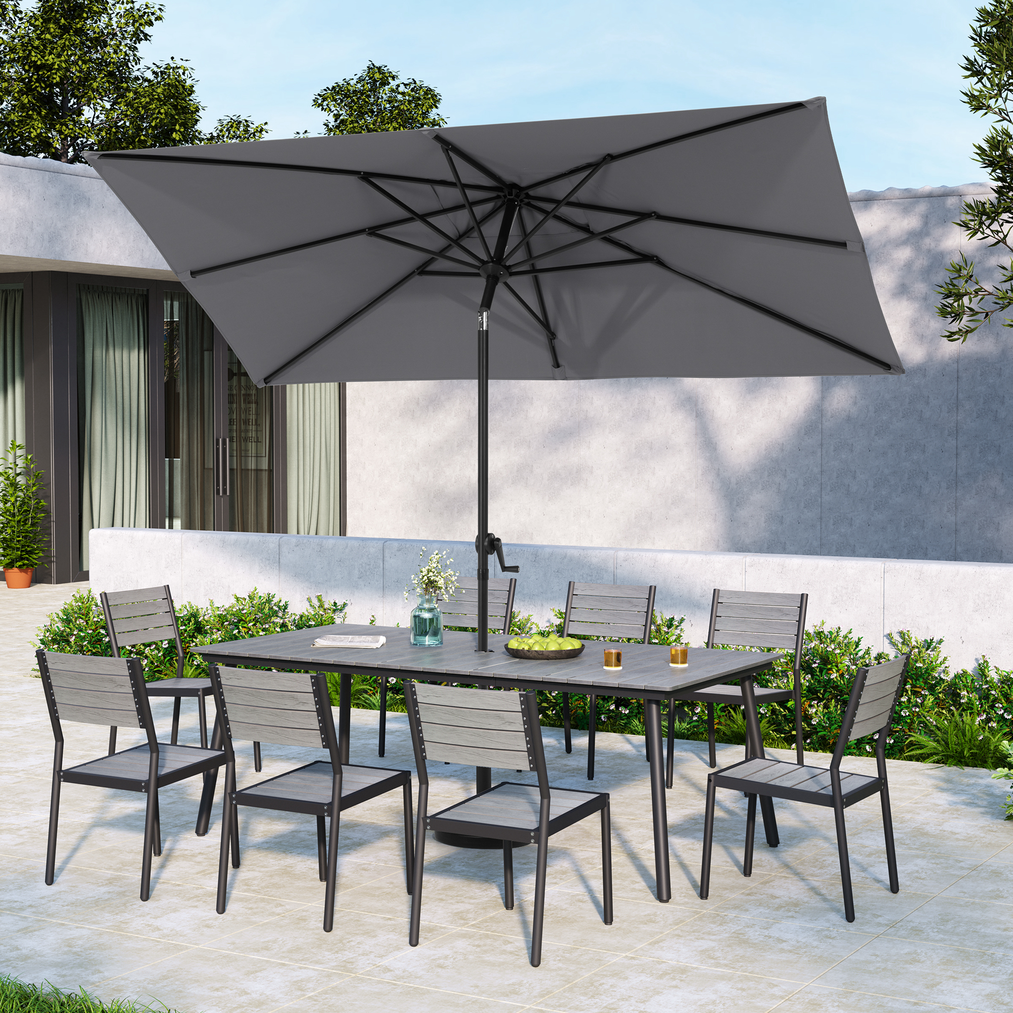 Pellebant 9 x 5 ft Patio Outdoor Umbrella Rectangular Double Top Market Umbrella