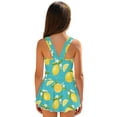 thumbnail image 2 of COEQINE Girls One Piece Swimsuit with Skirt Sleeveless Cute Skirted Bathing Suit Hawaiian Swimwear for Kids 3-4 Years, Summer Swim Dress for Water Play, Lemon Floral Turquoise, 2 of 8