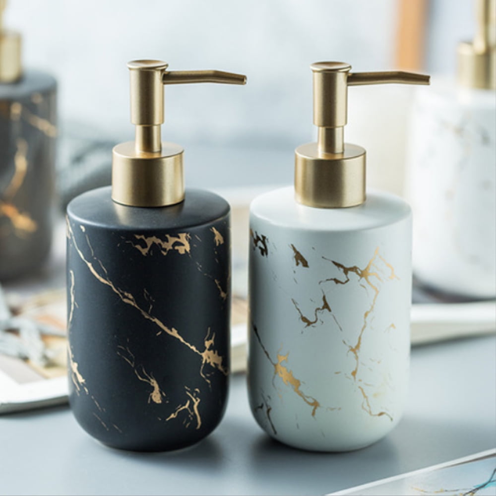 16 Oz Creative Golden White Marble Soap Dispenser Spring Pump Head Classic Decor for Bathroom ...