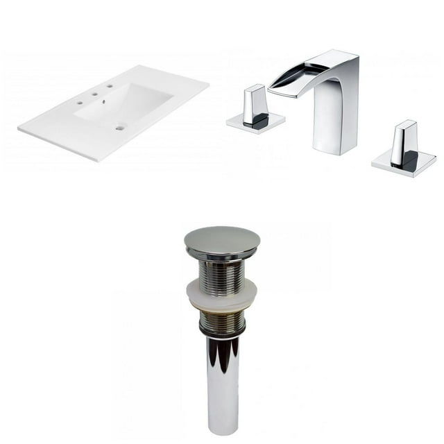 American Imaginations 35.5-in. W 3H8-in. Ceramic Top Set In White Color - Drain Incl. AI-32762