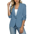 thumbnail image 6 of MORESEC Women's 3/4 Sleeve Collared Button Down Jacket Elegant Casual Blazer Cardigan Beach Cover Up Spring Summer Fashion Outerwear, Blue 2XL, 6 of 9