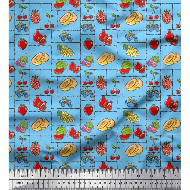 Soimoi Poly Georgette Fabric Mix Fruits Printed Craft Fabric by The Yard 52 Inch Wide